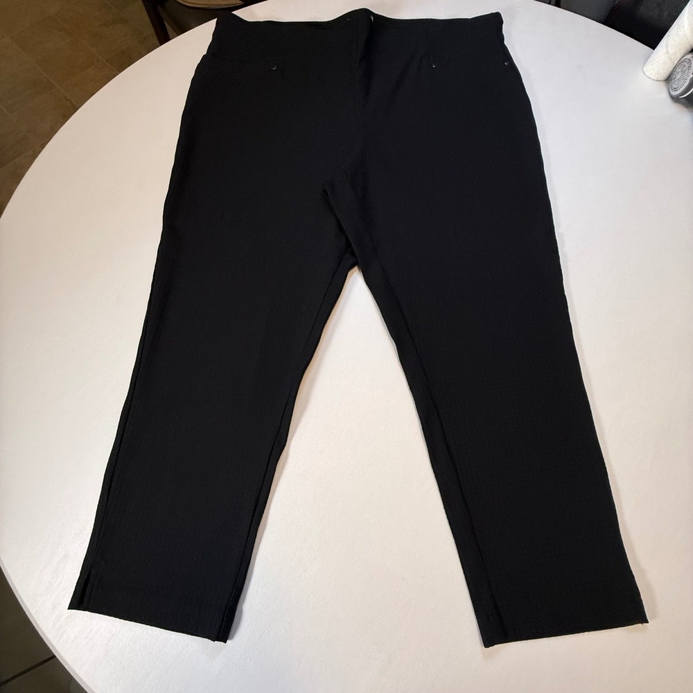 Maurices Womens Black Textured Pull On Dress Pants Straight Leg Cropped Ankle - Picture 2 of 13